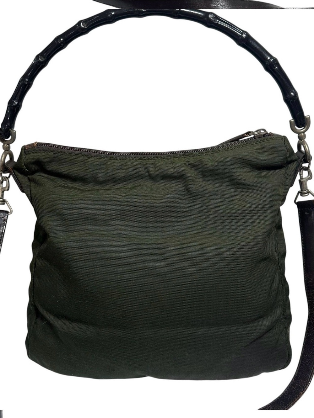Gucci 2 way bamboo nylon olive green bag